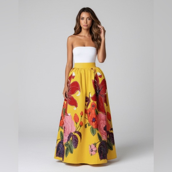 Yellow Boho Floral Print Women's Skirt - Picture 1 of 10